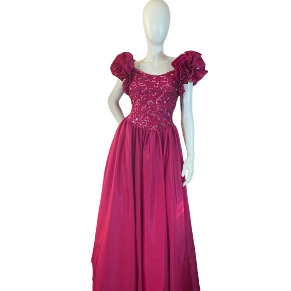 80's Vintage Hot Pink Gown by Mike Benet Formals - Picture 1 of 10